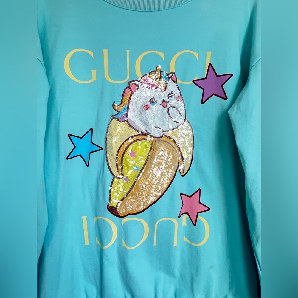 GUCCI Women's Bananya Crewneck Sweater Sequin
Embellished Cotton Blue - Picture 4 of 14